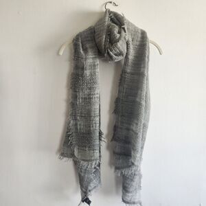 Eileen Fisher grey wool blend lightweight scarf OS grunge bohemian layer outdoor